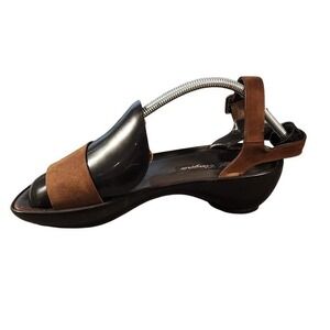 Robert Clergerie Sandals Shoes Womens Size 9 Brown Suede Slingback Wedge Buckle